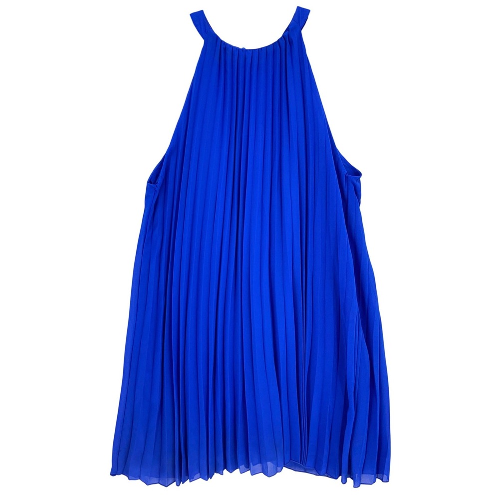L Love Royal Blue Pleated Halter Dress Size L Trapeze Flowy NWT